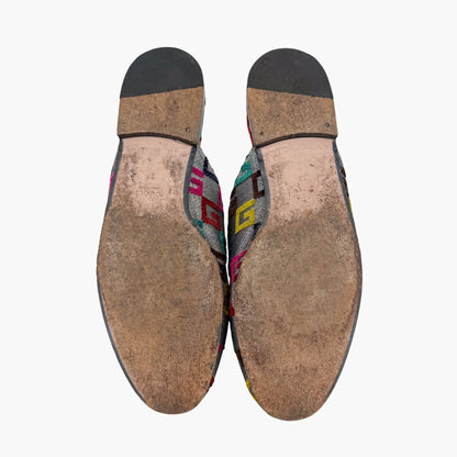 Gucci GG Brocade Princetown Mules Silver Size 37