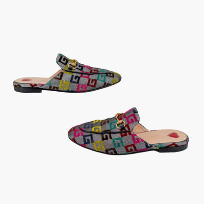 Gucci GG Brocade Princetown Mules Silver Size 37