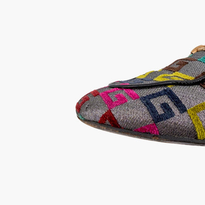 Gucci GG Brocade Princetown Mules Silver Size 37