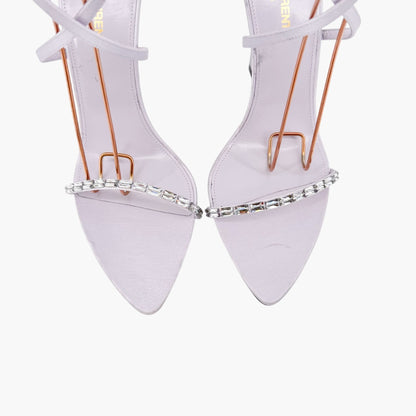 Saint Laurent Paris Gippy Crystal Sandals in Lilac Satin Size 39.5