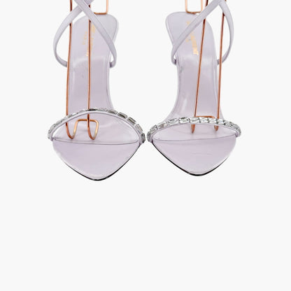 Saint Laurent Paris Gippy Crystal Sandals in Lilac Satin Size 39.5