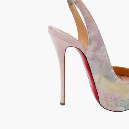 Christian Louboutin Watercolor Suede Platform Slingback Heels – Size 36.5
