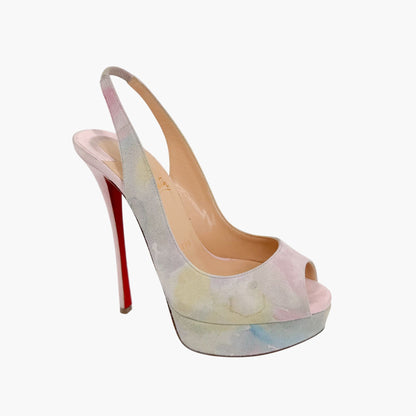Christian Louboutin Watercolor Suede Platform Slingback Heels – Size 36.5