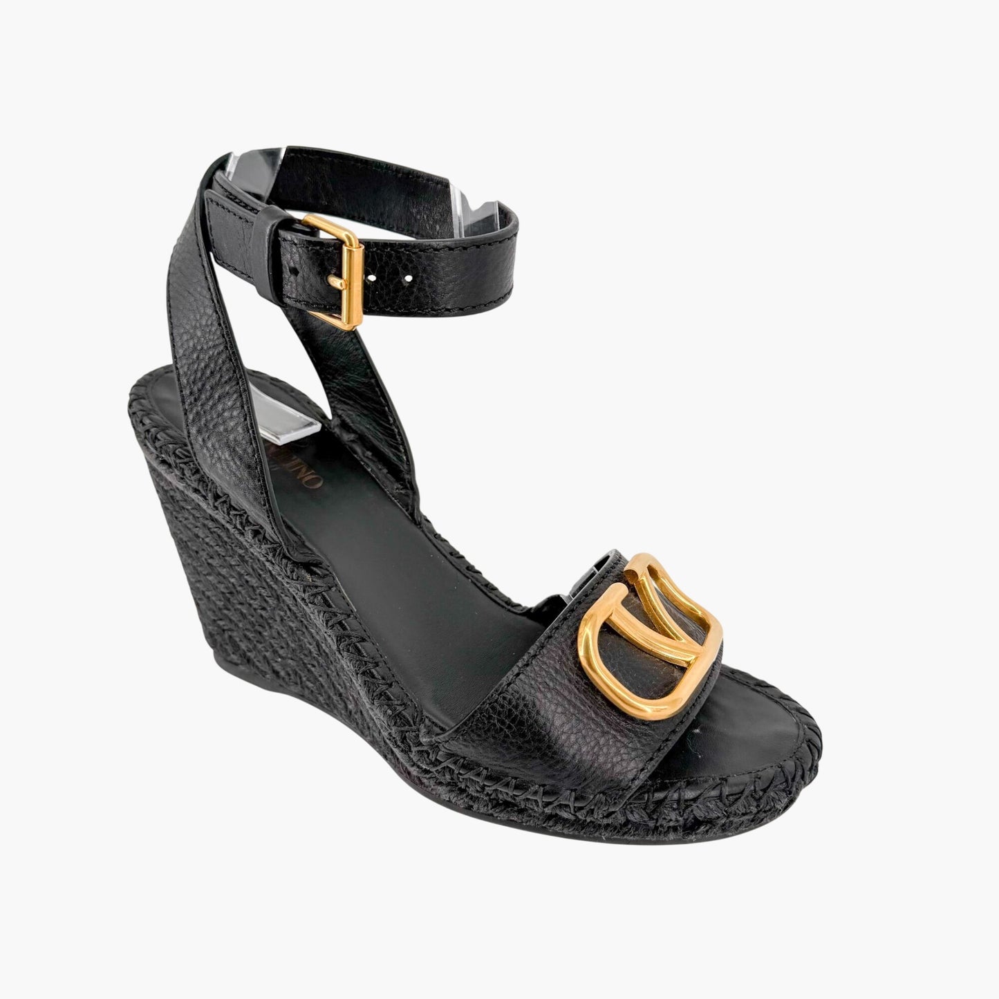 Valentino VLogo Espadrille Wedge Sandals Black Size 38