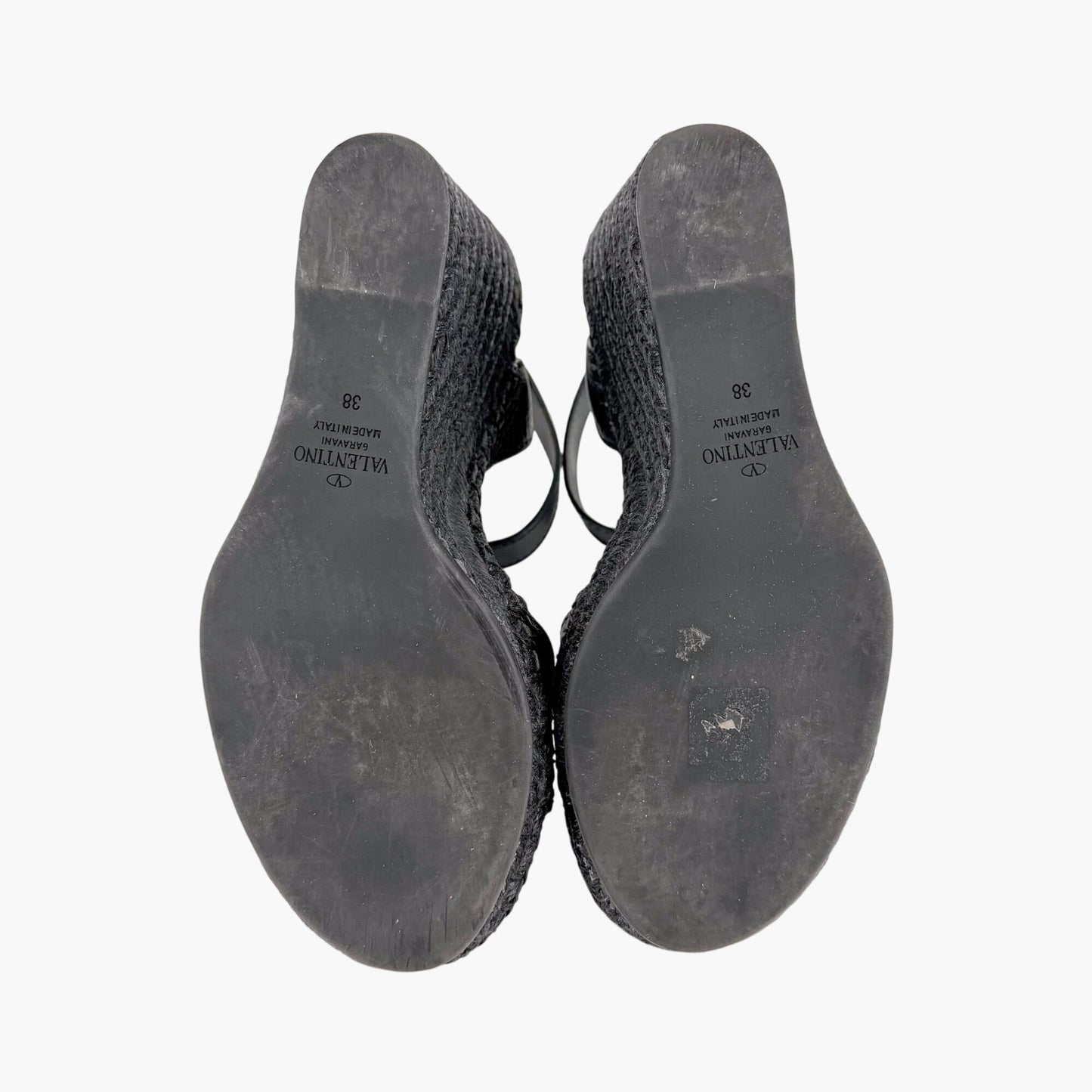 Valentino VLogo Espadrille Wedge Sandals Black Size 38