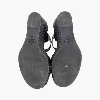 Valentino VLogo Espadrille Wedge Sandals Black Size 38