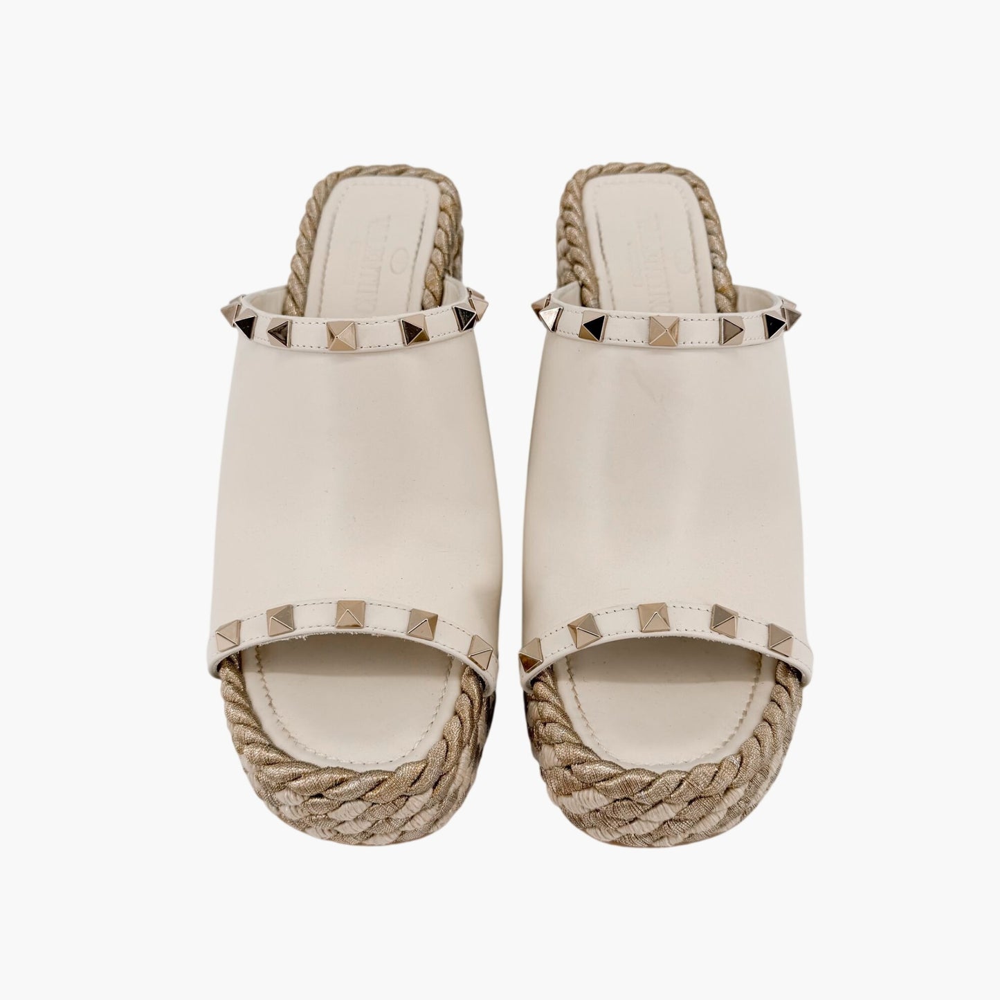Valentino Garavani Torchon Rockstud Wedge Mules White Size 39