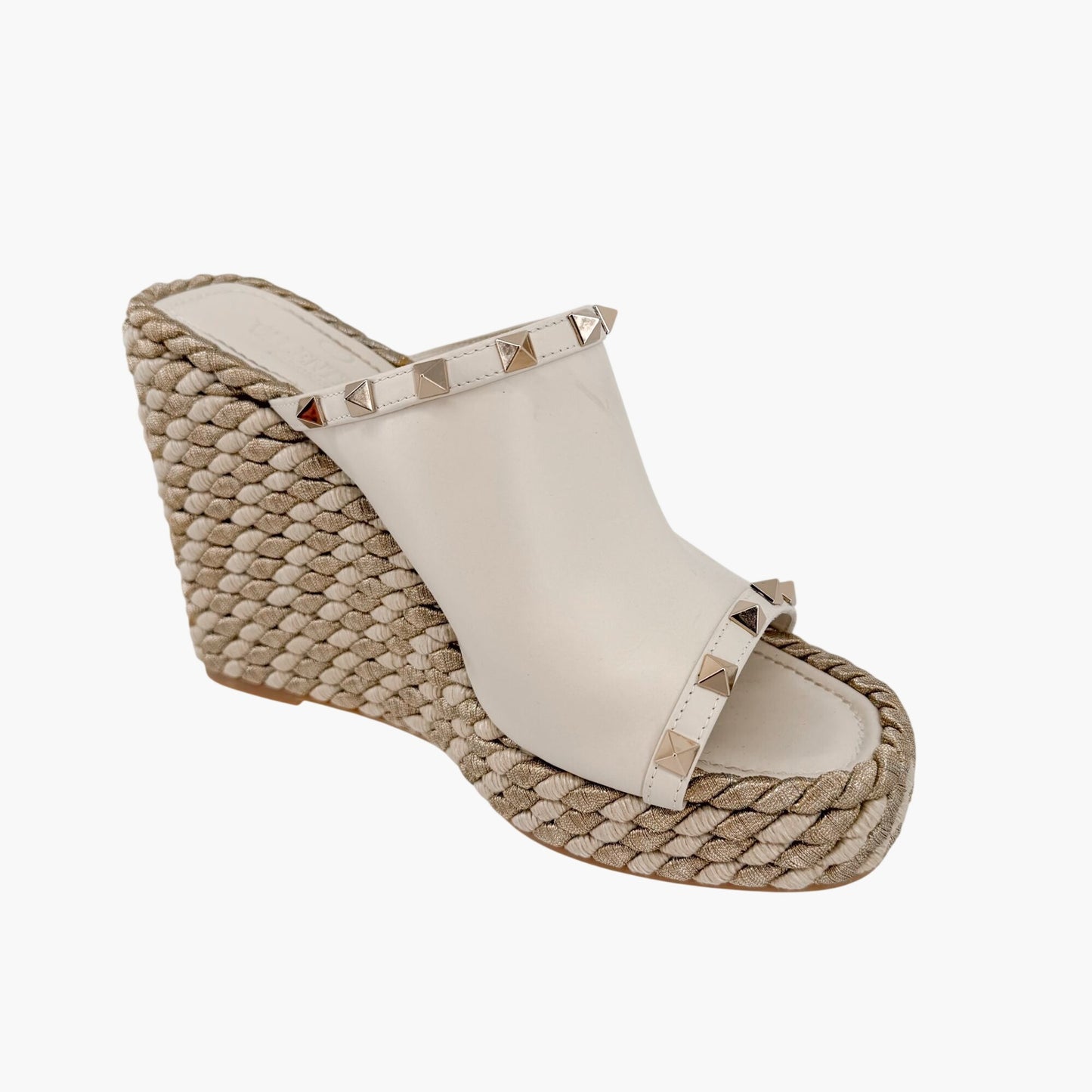Valentino Garavani Torchon Rockstud Wedge Mules White Size 39