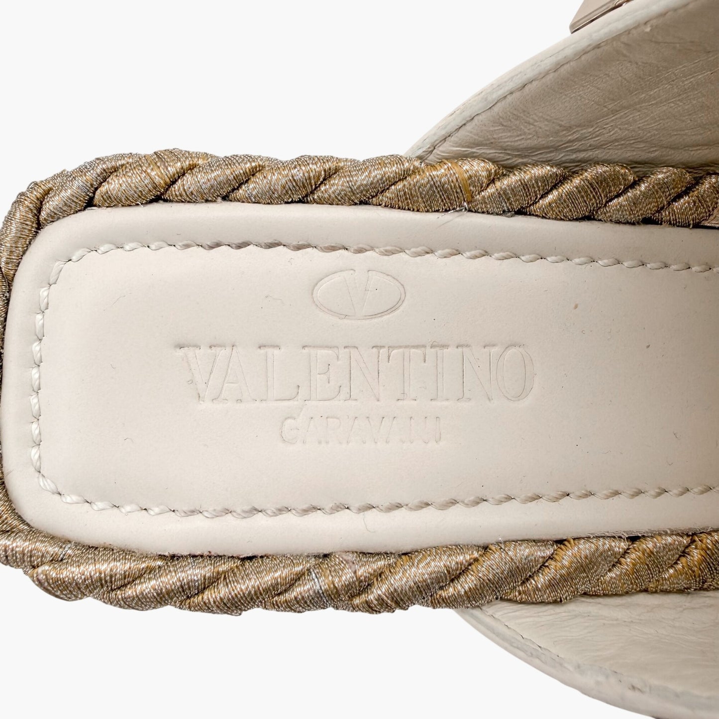 Valentino Garavani Torchon Rockstud Wedge Mules White Size 39