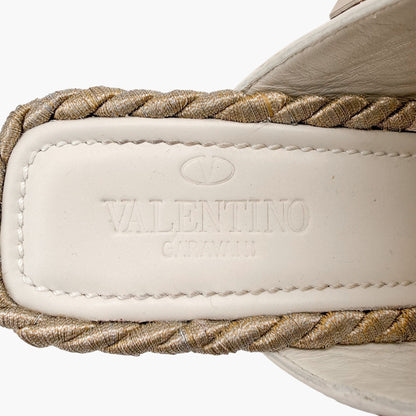 Valentino Garavani Torchon Rockstud Wedge Mules White Size 39