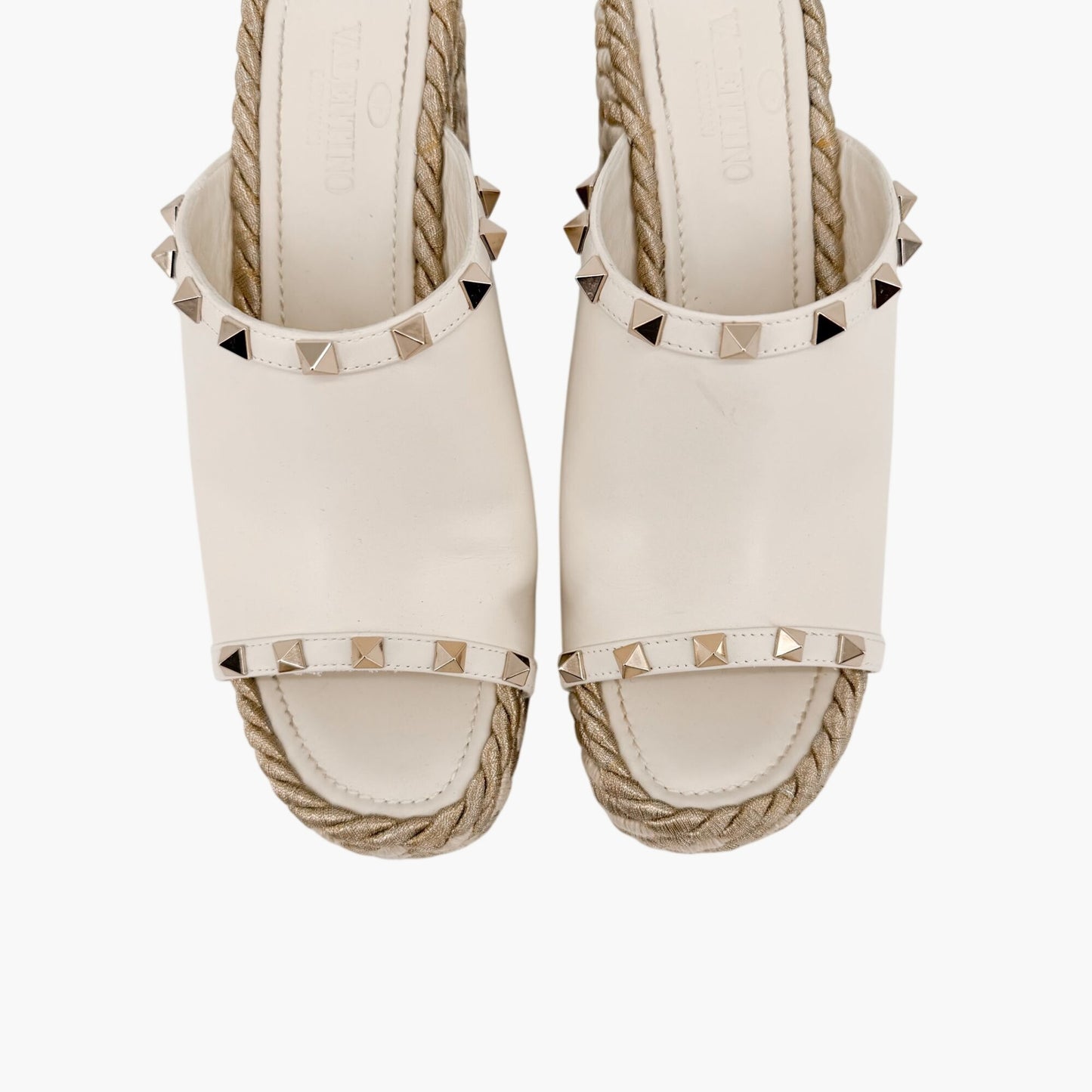 Valentino Garavani Torchon Rockstud Wedge Mules White Size 39
