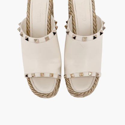 Valentino Garavani Torchon Rockstud Wedge Mules White Size 39
