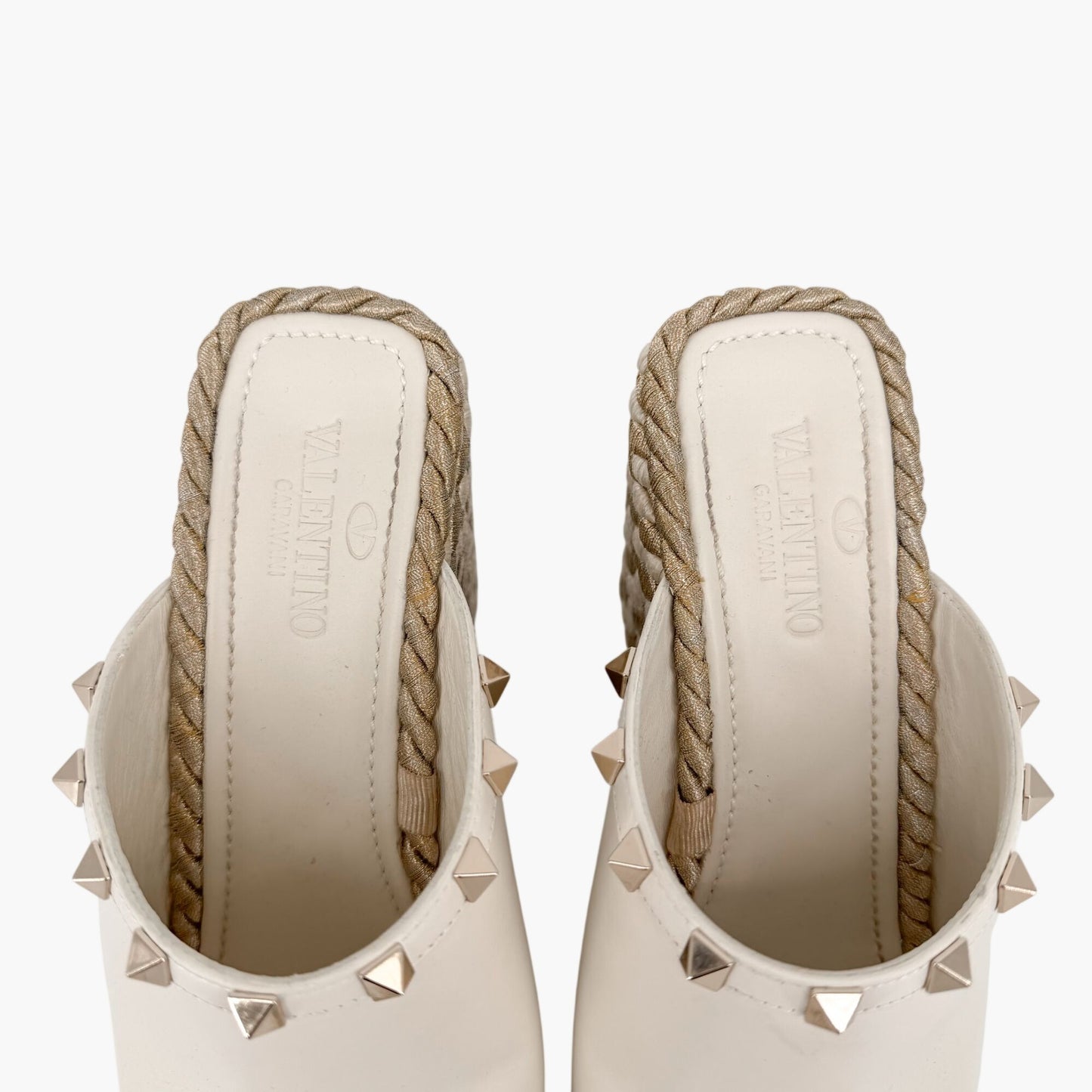 Valentino Garavani Torchon Rockstud Wedge Mules White Size 39