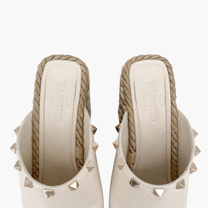 Valentino Garavani Torchon Rockstud Wedge Mules White Size 39
