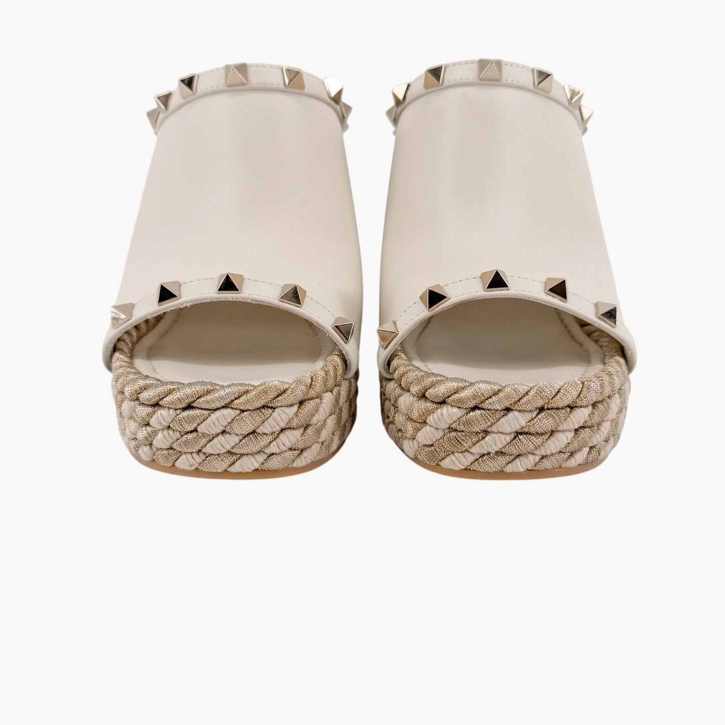 Valentino Garavani Torchon Rockstud Wedge Mules White Size 39