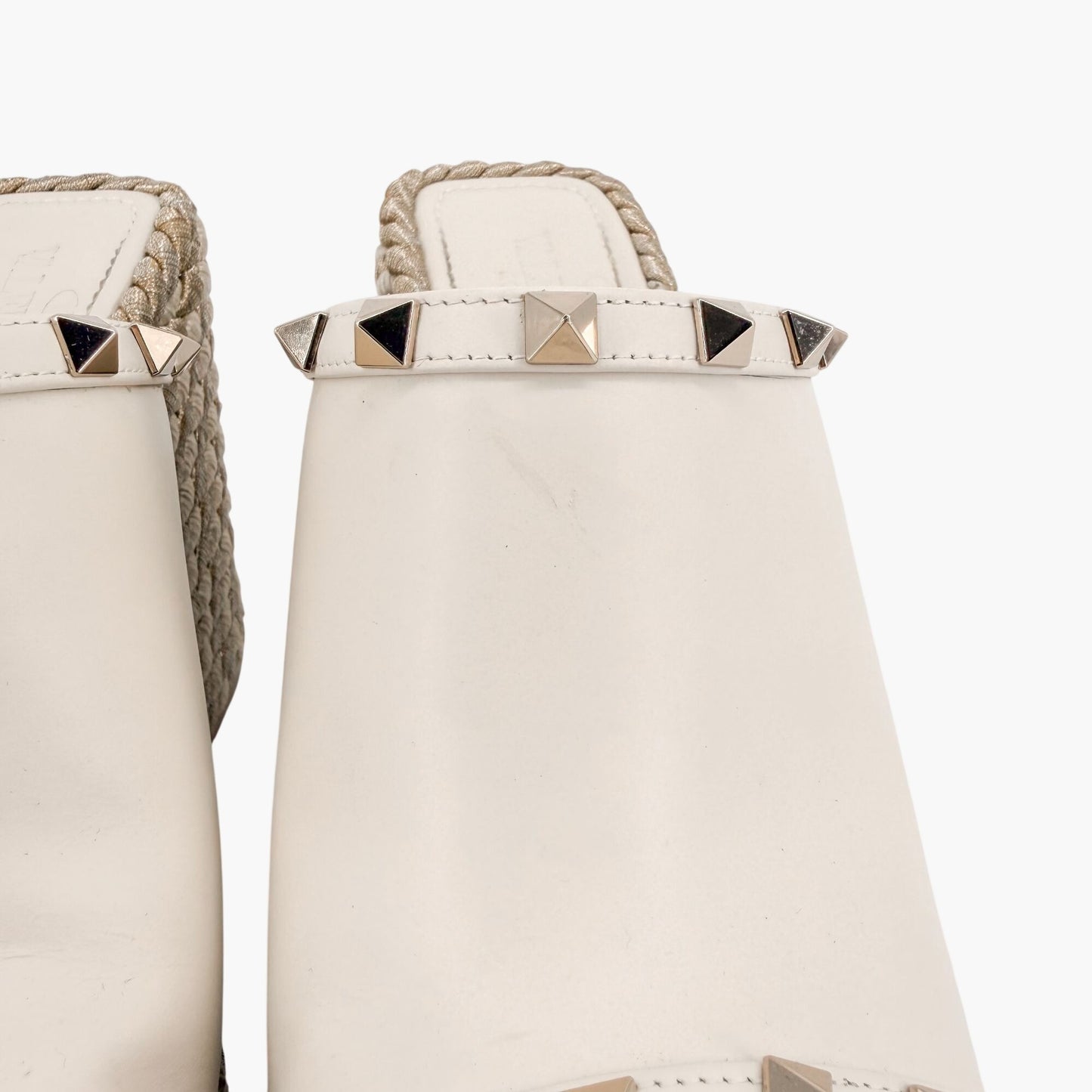 Valentino Garavani Torchon Rockstud Wedge Mules White Size 39