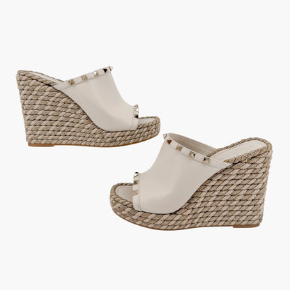Valentino Garavani Torchon Rockstud Wedge Mules White Size 39