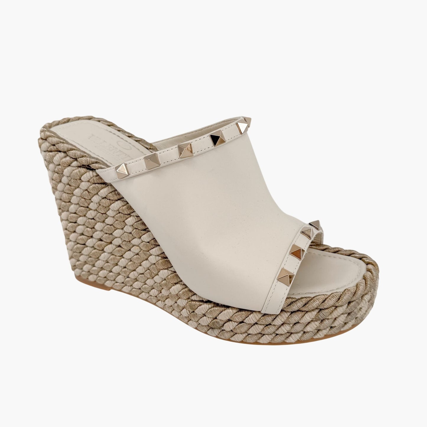 Valentino Garavani Torchon Rockstud Wedge Mules White Size 39