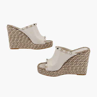 Valentino Garavani Torchon Rockstud Wedge Mules White Size 39