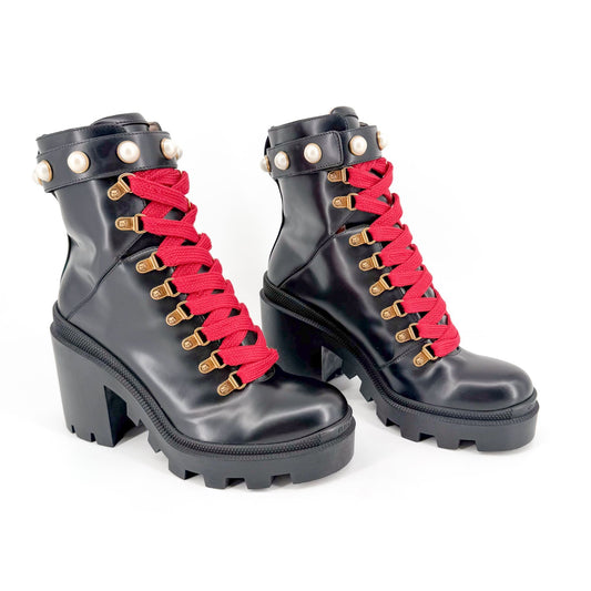Gucci Magnum Pearl Combat Boots Black Size 38.5