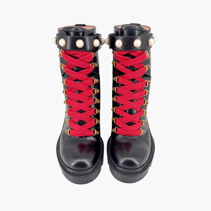 Gucci Magnum Pearl Combat Boots Black Size 38.5