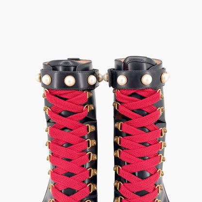 Gucci Magnum Pearl Combat Boots Black Size 38.5