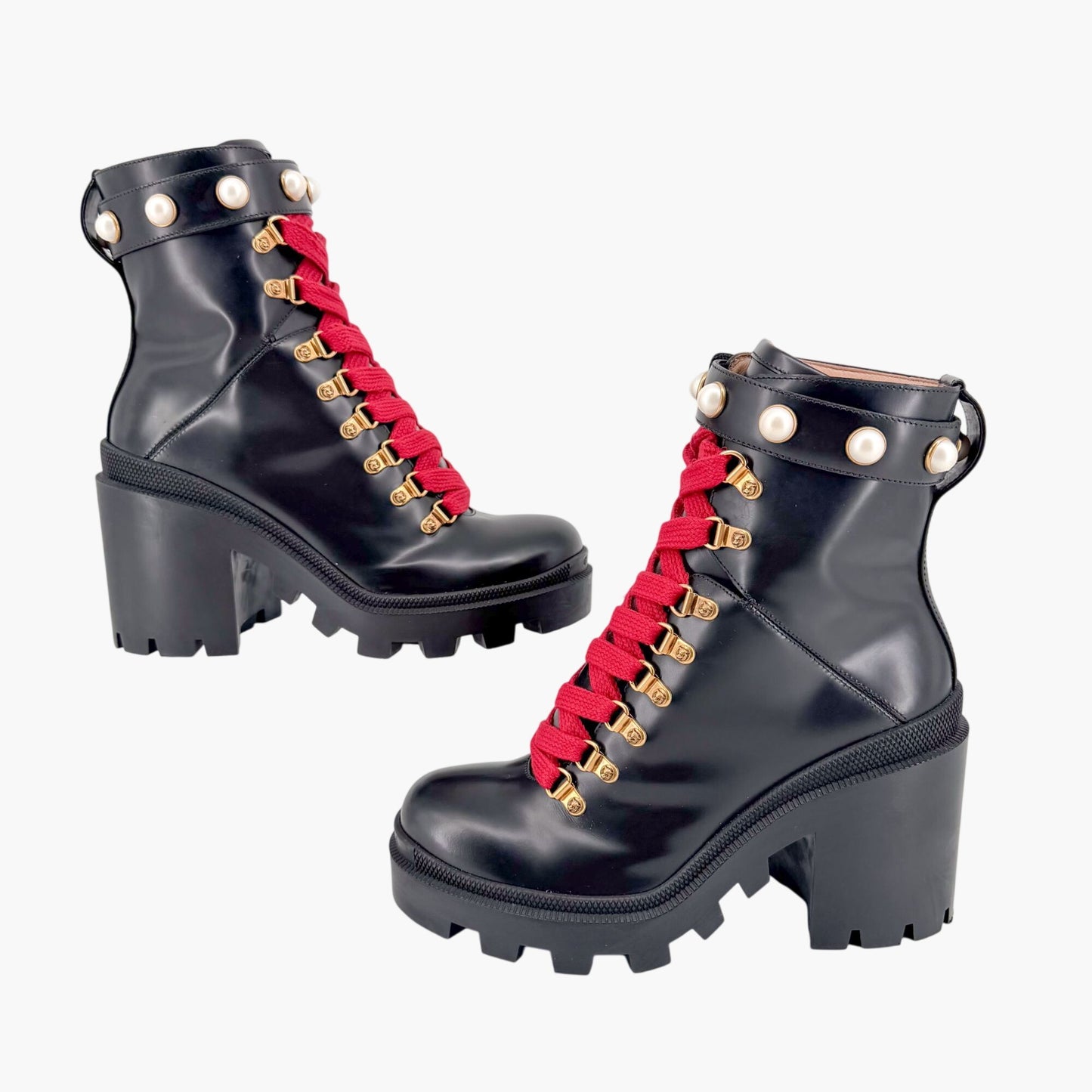 Gucci Magnum Pearl Combat Boots Black Size 38.5