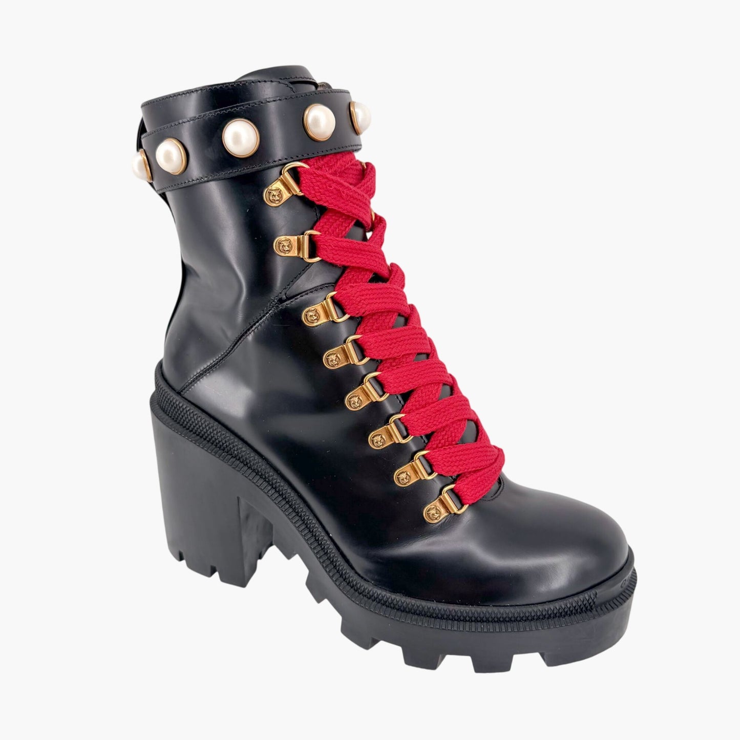 Gucci Magnum Pearl Combat Boots Black Size 38.5