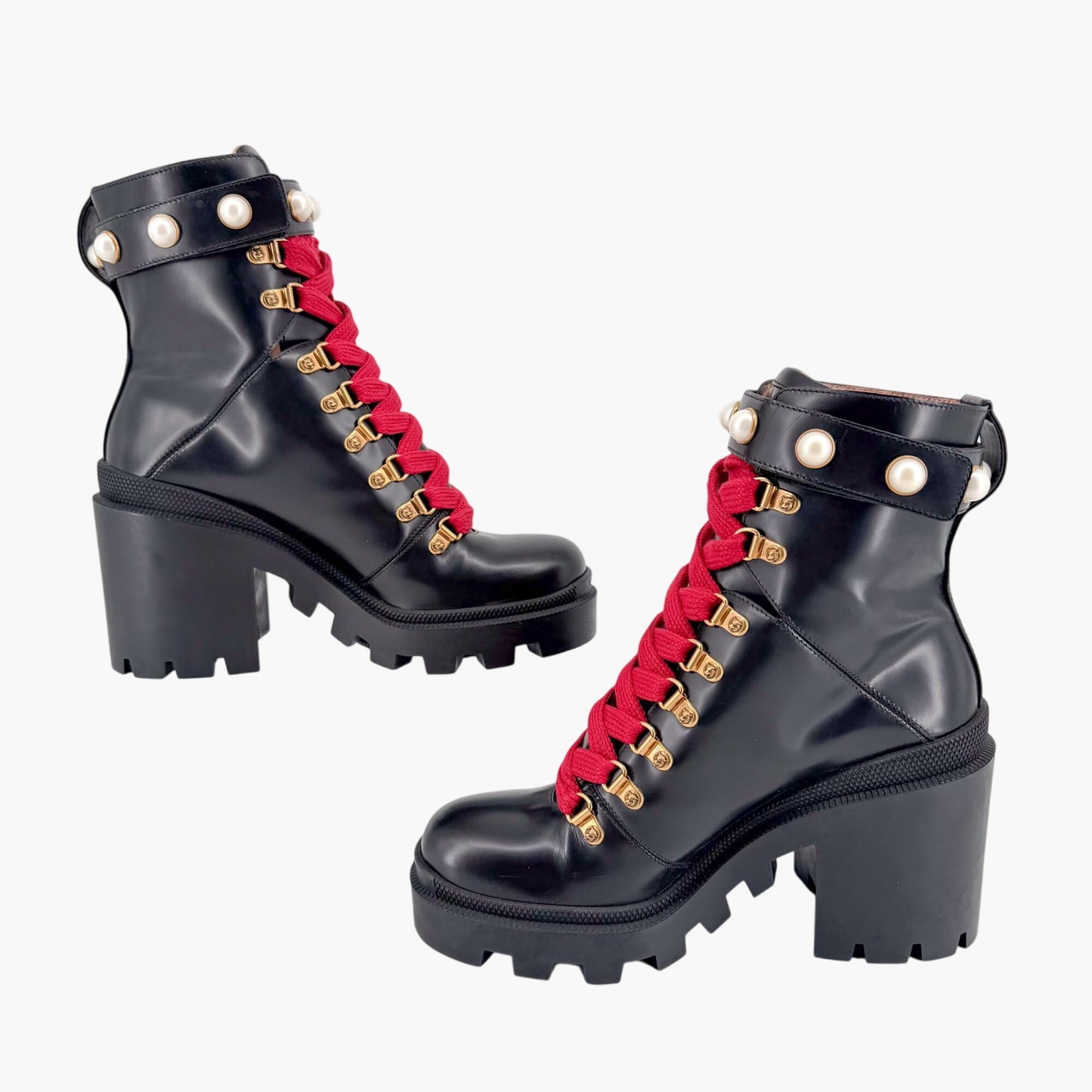 Gucci Magnum Pearl Combat Boots Black Size 38.5