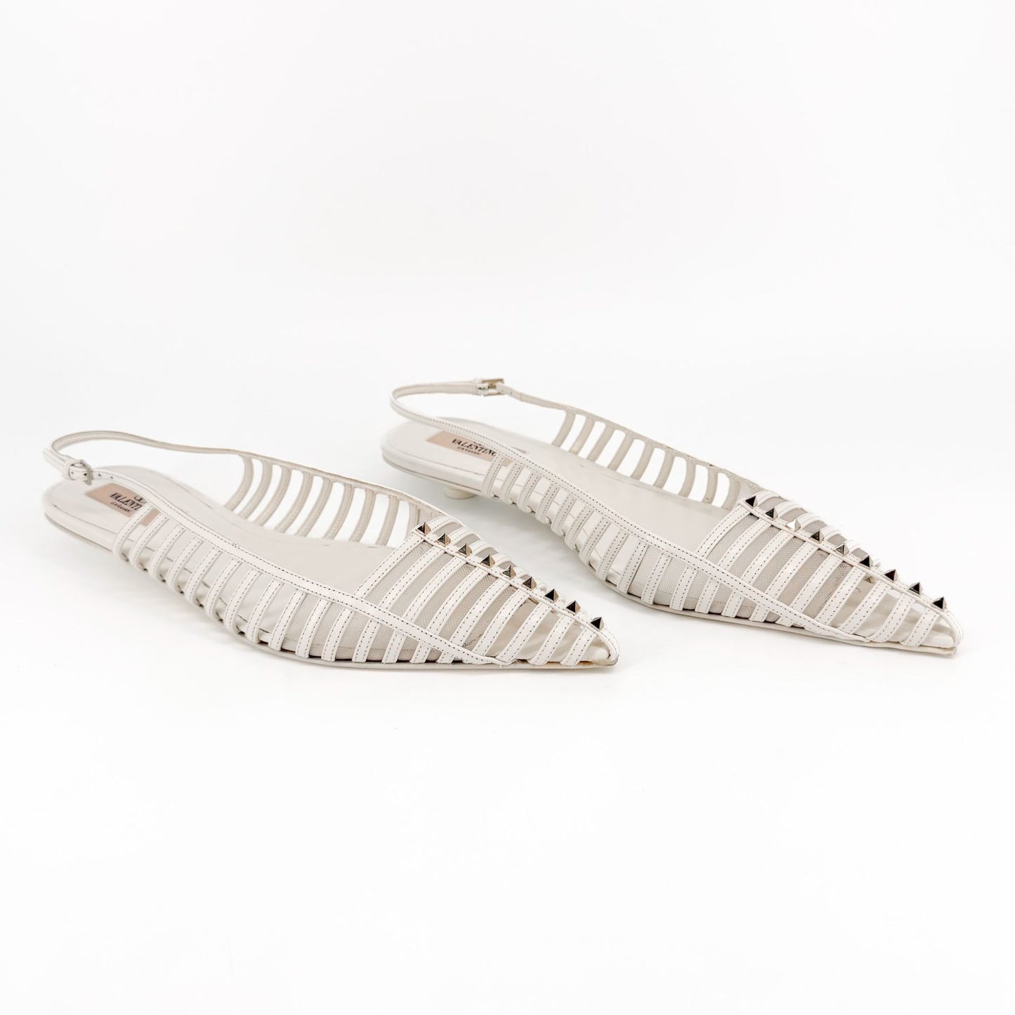 Valentino Garavani Wispy Rockstud Slingback Flats White Size 40