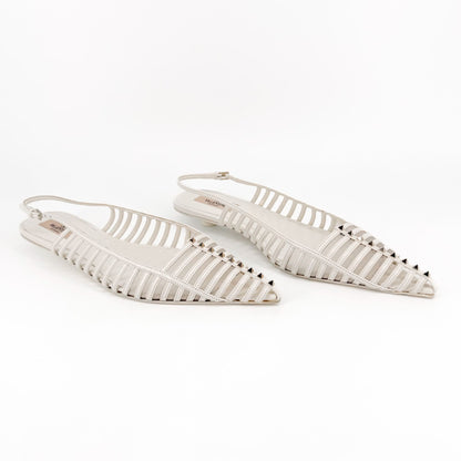 Valentino Garavani Wispy Rockstud Slingback Flats White Size 40