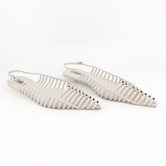 Valentino Garavani Wispy Rockstud Slingback Flats White Size 40
