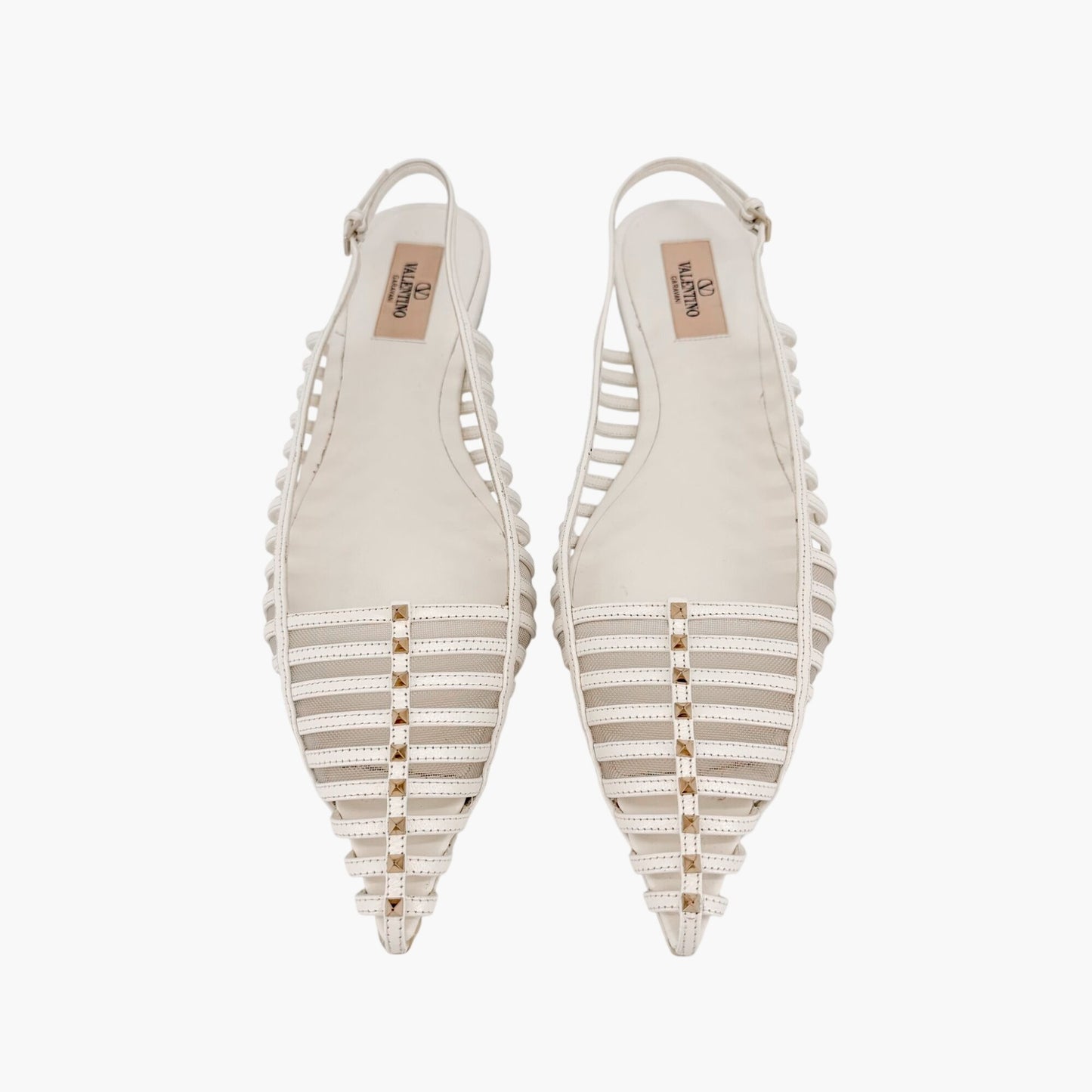 Valentino Garavani Wispy Rockstud Slingback Flats White Size 40