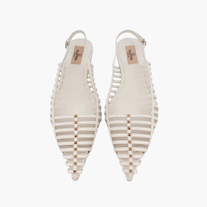 Valentino Garavani Wispy Rockstud Slingback Flats White Size 40