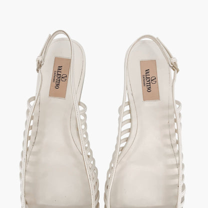 Valentino Garavani Wispy Rockstud Slingback Flats White Size 40