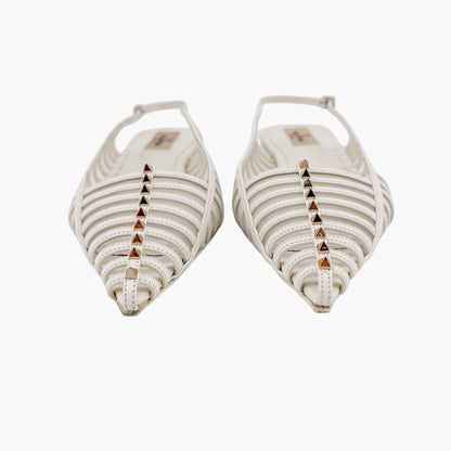 Valentino Garavani Wispy Rockstud Slingback Flats White Size 40