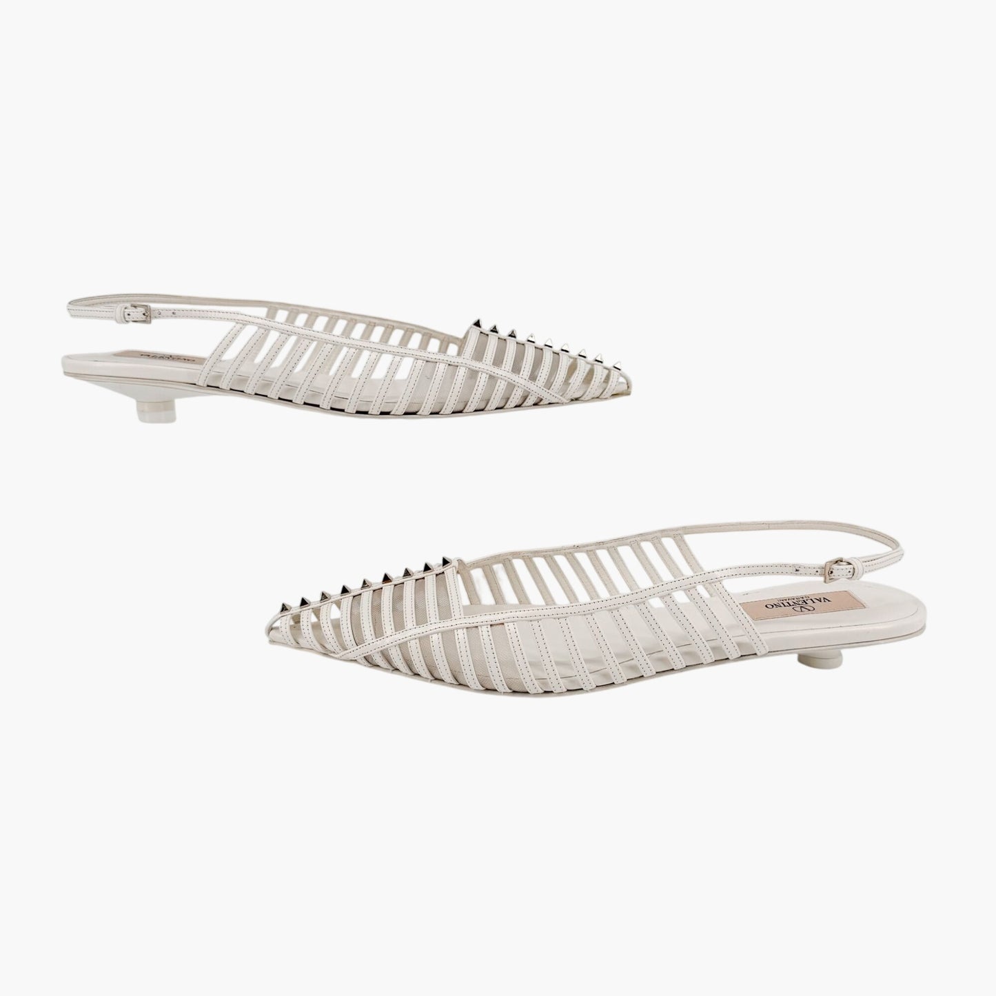 Valentino Garavani Wispy Rockstud Slingback Flats White Size 40