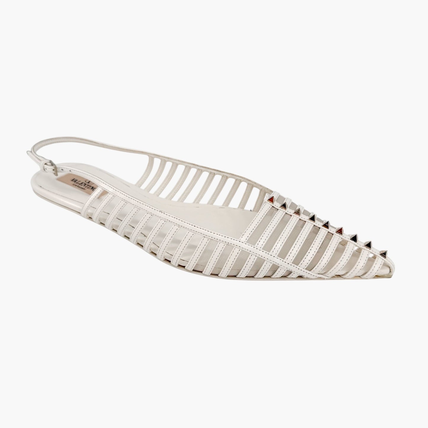 Valentino Garavani Wispy Rockstud Slingback Flats White Size 40