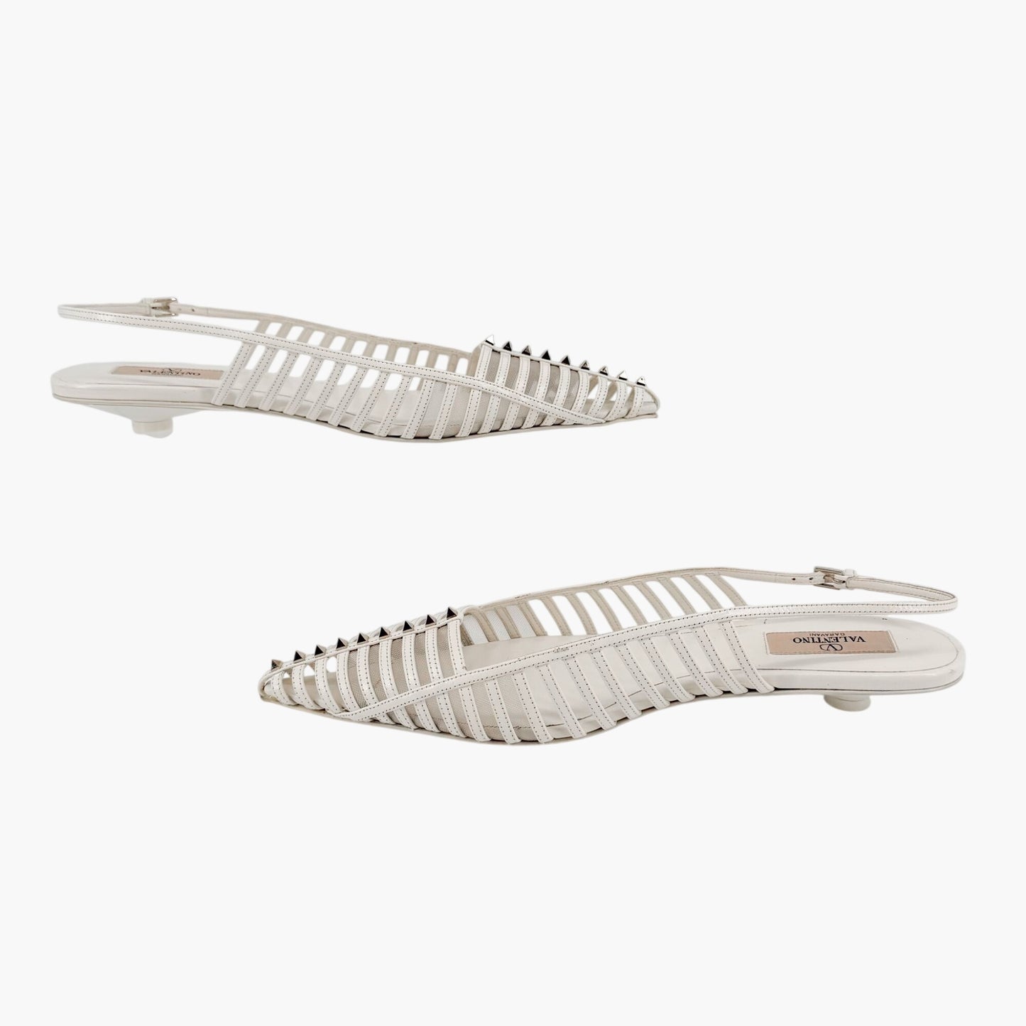 Valentino Garavani Wispy Rockstud Slingback Flats White Size 40