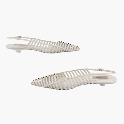 Valentino Garavani Wispy Rockstud Slingback Flats White Size 40