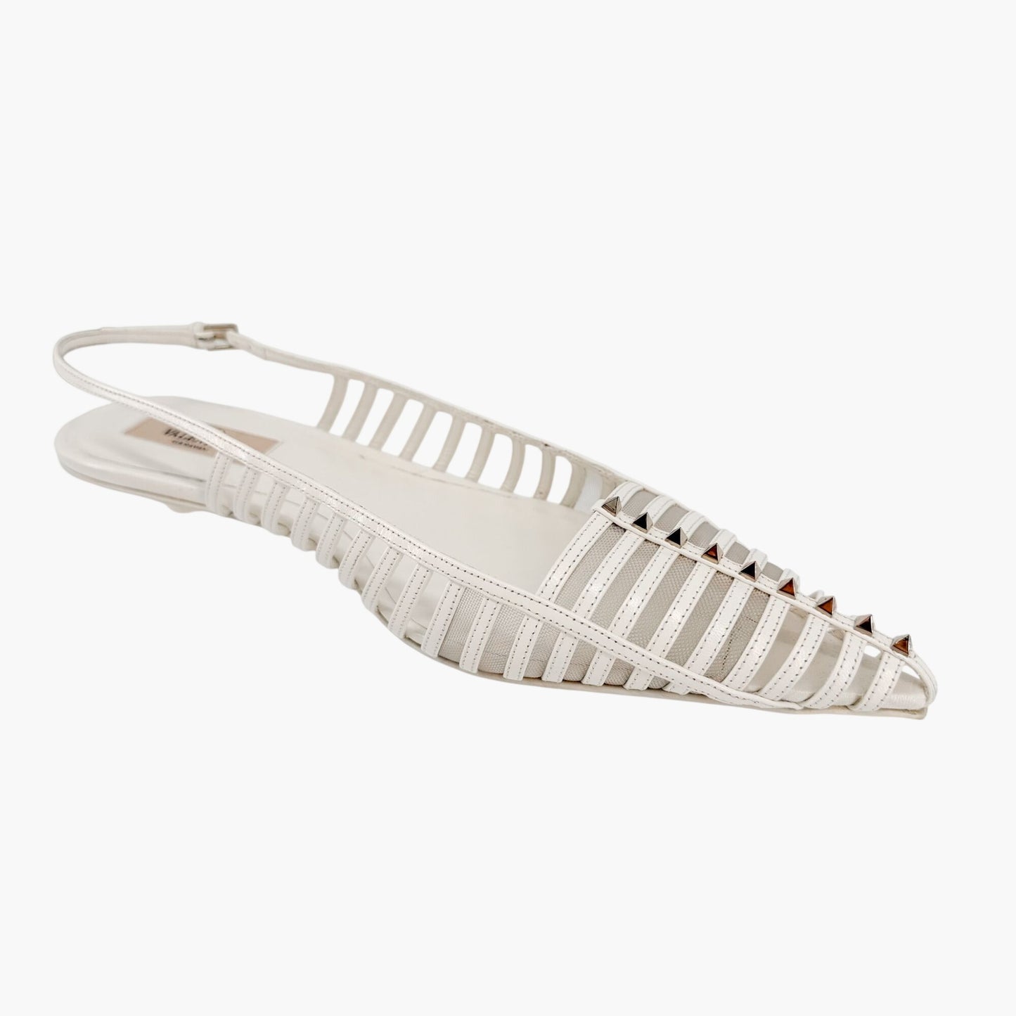 Valentino Garavani Wispy Rockstud Slingback Flats White Size 40