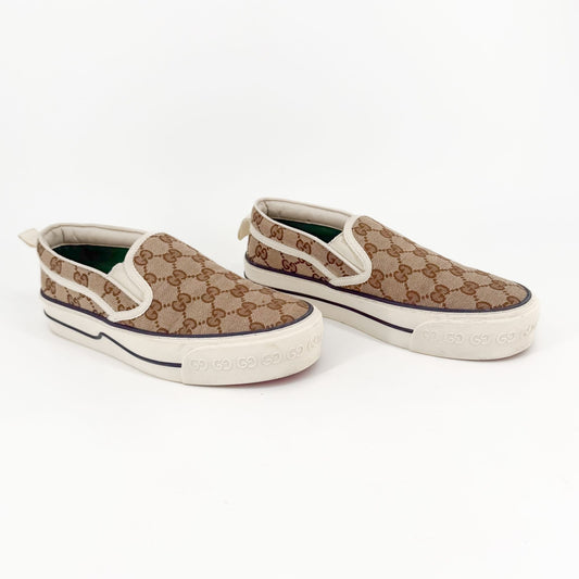 Gucci Tennis 1977 Slip-On Sneakers Beige GG Canvas Size 37
