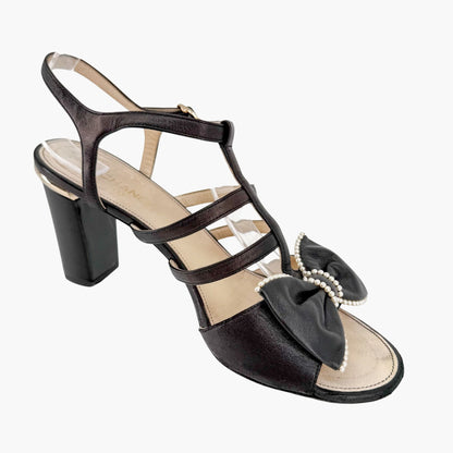 Chanel Pearl Bow Caged Sandals Black Size 39.5