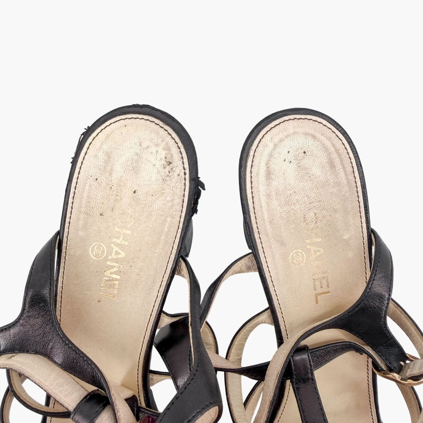 Chanel Pearl Bow Caged Sandals Black Size 39.5
