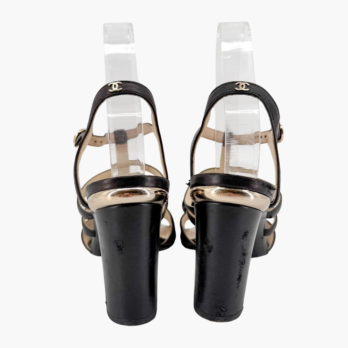 Chanel Pearl Bow Caged Sandals Black Size 39.5