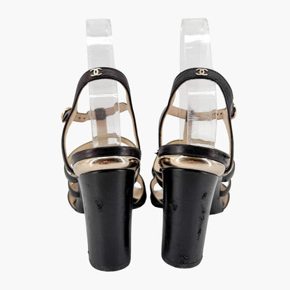 Chanel Pearl Bow Caged Sandals Black Size 39.5