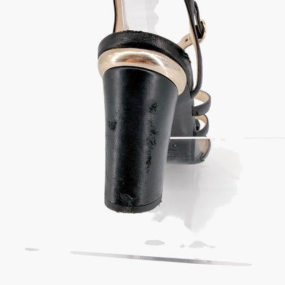 Chanel Pearl Bow Caged Sandals Black Size 39.5
