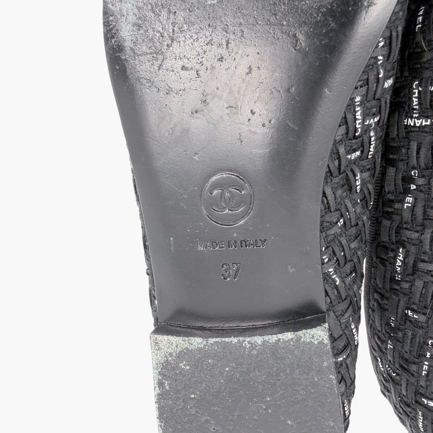 Chanel CC Cap Toe Ballet Flats Black Tweed Size 37