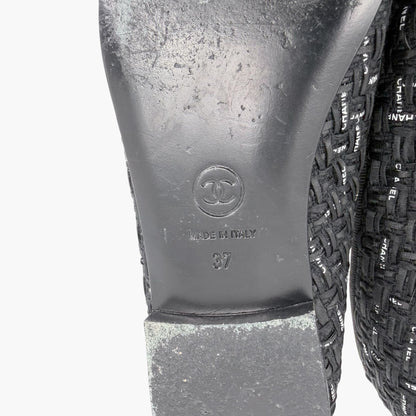 Chanel CC Cap Toe Ballet Flats Black Tweed Size 37