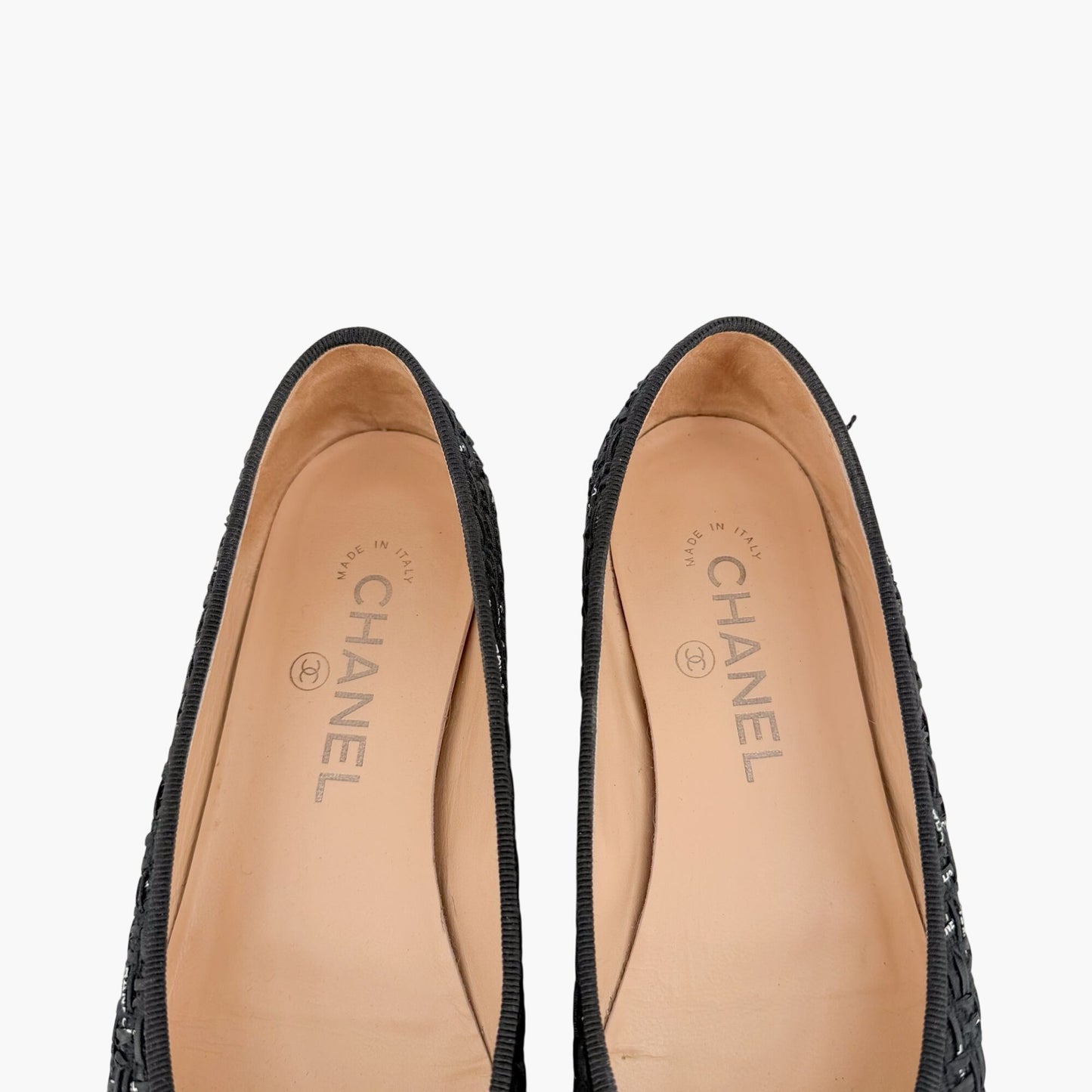 Chanel CC Cap Toe Ballet Flats Black Tweed Size 37